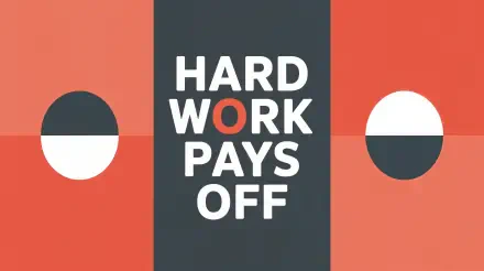 4K Ultra HD PC desktop wallpaper: bold centered text HARD WORK PAYS OFF on a dark vertical panel with an orange O, flanked by orange side panels and black/white semicircles.