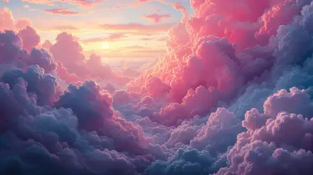 Dreamlike 4K Ultra HD PC desktop wallpaper showing luminous pink, purple and gold sunset clouds forming a serene, otherworldly sky.