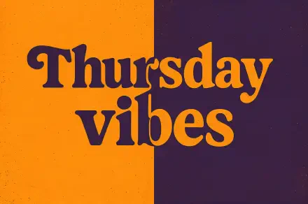 Retro Thursday vibes lettering on a bold orange and deep purple split background — 4K Ultra HD PC desktop wallpaper/background.