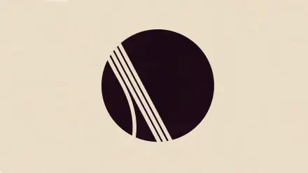 Minimalist beige HD PC wallpaper for the video game ARC Raiders: a dark circular emblem with three diagonal beige stripes slicing its left edge.