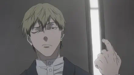 HD PC desktop wallpaper of Naoya Zenin from Jujutsu Kaisen: Execution — stern, half-closed eyes, raising a finger beside a vertical light strip.