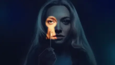 The Housemaid - 4K Ultra HD PC wallpaper: a pale woman's face in blue shadow, one eye revealed by a key-shaped glow as she holds a key, creating a haunting, cinematic atmosphere.