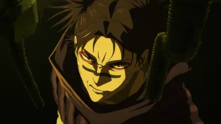 Choso (Jujutsu Kaisen) smirking in greenish-yellow light, wearing a dark cloak as shadowy tendrils frame his face — HD PC desktop wallpaper.