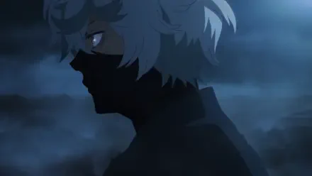 Anime HD PC desktop wallpaper background showing a moody profile of Gabimaru (Hell's Paradise) silhouetted against a stormy blue night.