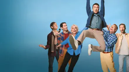 Malcom in the Middle: Life's Still Unfair — 4K Ultra HD PC wallpaper showing a playful family group against a blue background, one man mid-jump.