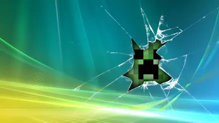 4K Ultra HD PC desktop wallpaper: Windows background with a broken screen hole revealing a pixelated Minecraft Creeper face.