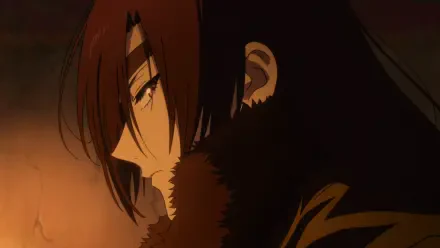 Close-up profile of Asa from Daemons of the Shadow Realm, dark hair and fur collar bathed in warm light — HD PC desktop wallpaper