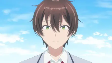 Anime HD desktop wallpaper of Maki Maehara from I Made Friends with the Second Prettiest Girl in My Class — close-up portrait in school uniform against a bright blue sky.