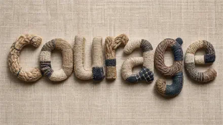 4K Ultra HD PC desktop wallpaper: the word courage formed from textured, knotted ropes on a beige linen background.