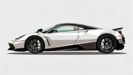 Pagani hypercar side profile in silver on a white backdrop — 4K Ultra HD PC desktop wallpaper/background.