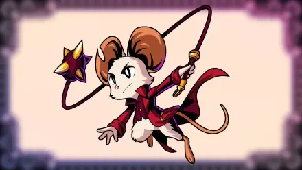 HD PC desktop wallpaper and background of Minna The Hollower (video game): stylized mouse in a red coat mid-leap, swinging a spiked flail against a soft gradient backdrop.