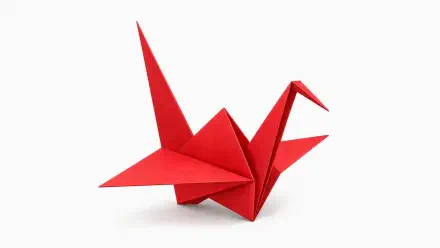 Clean 4K Ultra HD PC desktop wallpaper and background showing a red origami crane centered on a white background.
