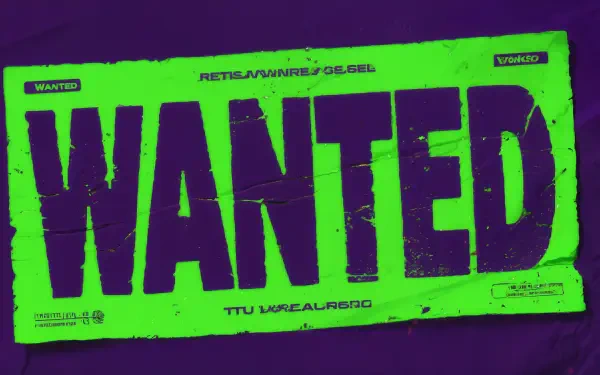 4K Ultra HD PC desktop wallpaper and background: neon green-on-purple grunge wanted poster graphic with bold distressed WANTED text.