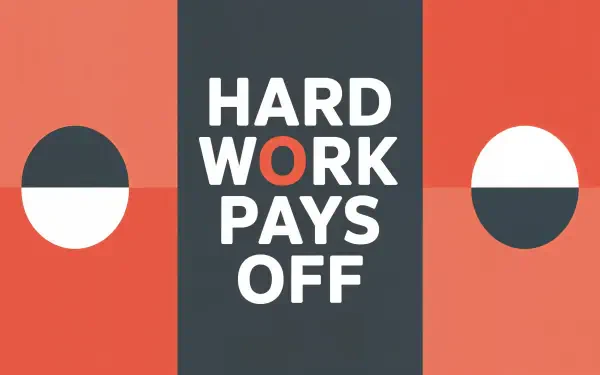 4K Ultra HD PC desktop wallpaper: bold centered text HARD WORK PAYS OFF on a dark vertical panel with an orange O, flanked by orange side panels and black/white semicircles.