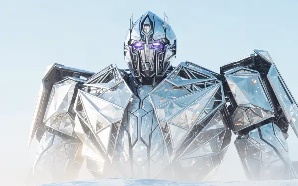 Crystal-armored Megatron with glowing purple optics in a high-detail render, framed as a 4K Ultra HD PC desktop wallpaper background.