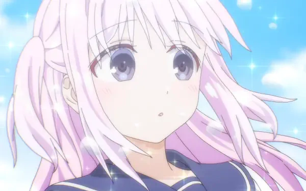 Anime HD PC desktop wallpaper: inexpressive Kashiwada with soft pink hair against a sparkling sky; tags reference Expressive Oota and Kashiwada.