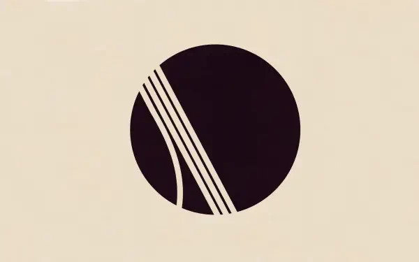 Minimalist beige HD PC wallpaper for the video game ARC Raiders: a dark circular emblem with three diagonal beige stripes slicing its left edge.