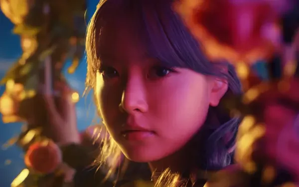 4K Ultra HD K-pop desktop wallpaper: close-up portrait in vivid colored lighting, evoking South Korean group LE SSERAFIM and dynamic music visuals.