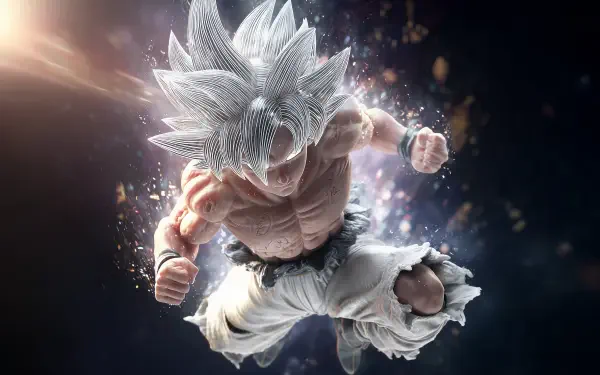Dragon Ball mobile phone wallpaper: Ultra Instinct Goku bursting forward with silver aura, 2K Quad HD PC desktop wallpaper background.