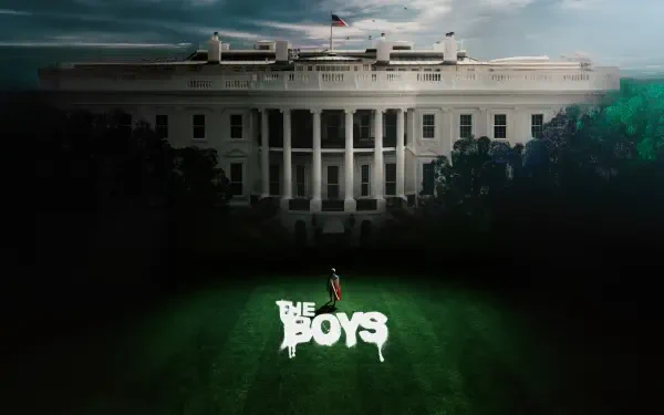 The Boys (2019) 4K Ultra HD PC desktop wallpaper: lone figure on a dark lawn before the White House, the series logo illuminated on the grass.