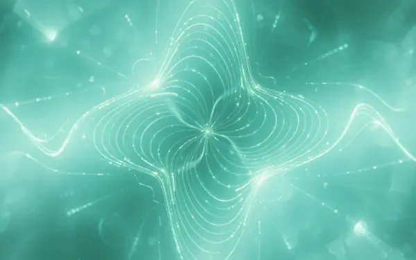 Mint green abstract light waves forming a glowing four-petal flower with dotted star accents — 4K Ultra HD PC desktop wallpaper and background.