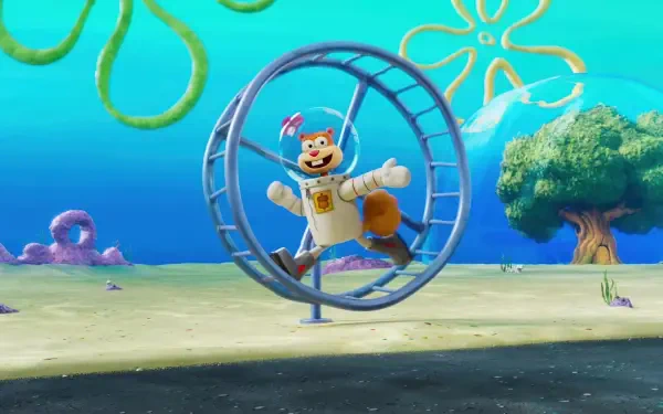 Sandy Cheeks from The SpongeBob Movie: Search for SquarePants running in her hamster wheel under the sea — 4K Ultra HD PC desktop wallpaper background from SpongeBob SquarePants.