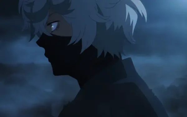 Anime HD PC desktop wallpaper background showing a moody profile of Gabimaru (Hell's Paradise) silhouetted against a stormy blue night.