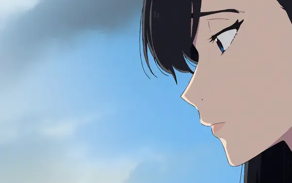 Close-up profile of Noel Niihashi from Burn the Witch against a soft blue sky, anime 4K Ultra HD PC desktop wallpaper.