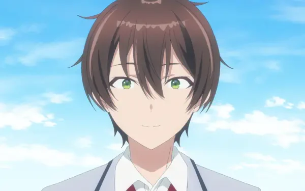 Anime HD desktop wallpaper of Maki Maehara from I Made Friends with the Second Prettiest Girl in My Class — close-up portrait in school uniform against a bright blue sky.