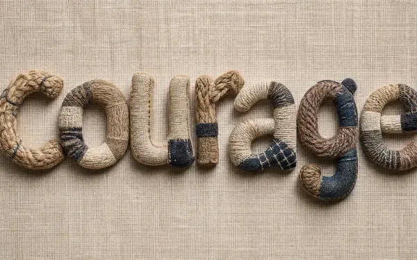 4K Ultra HD PC desktop wallpaper: the word courage formed from textured, knotted ropes on a beige linen background.