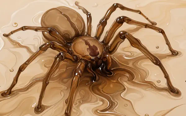 Glossy sepia-toned close-up of a brown recluse spider in fluid swirls, 4K Ultra HD PC desktop wallpaper and background.
