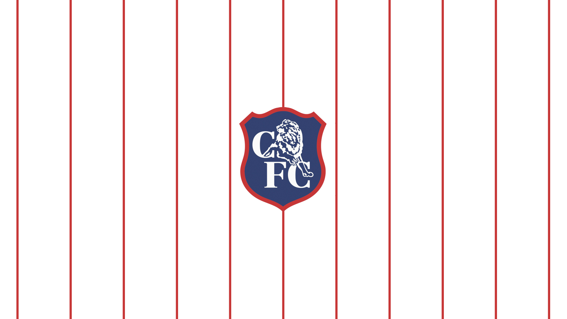 Chelsea F.C. logo centered on a white background with thin vertical red pinstripes, 2K Quad HD PC desktop wallpaper.