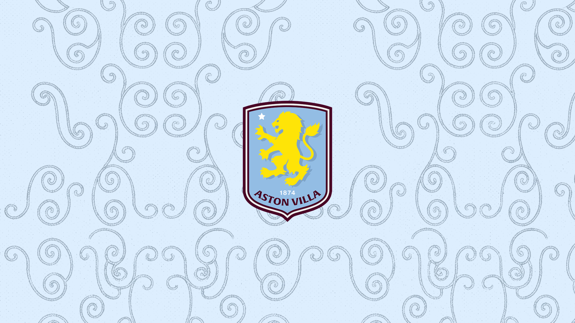 Aston Villa F.C. crest centered on a light blue swirled pattern, presented as a 2K Quad HD PC desktop wallpaper/background.