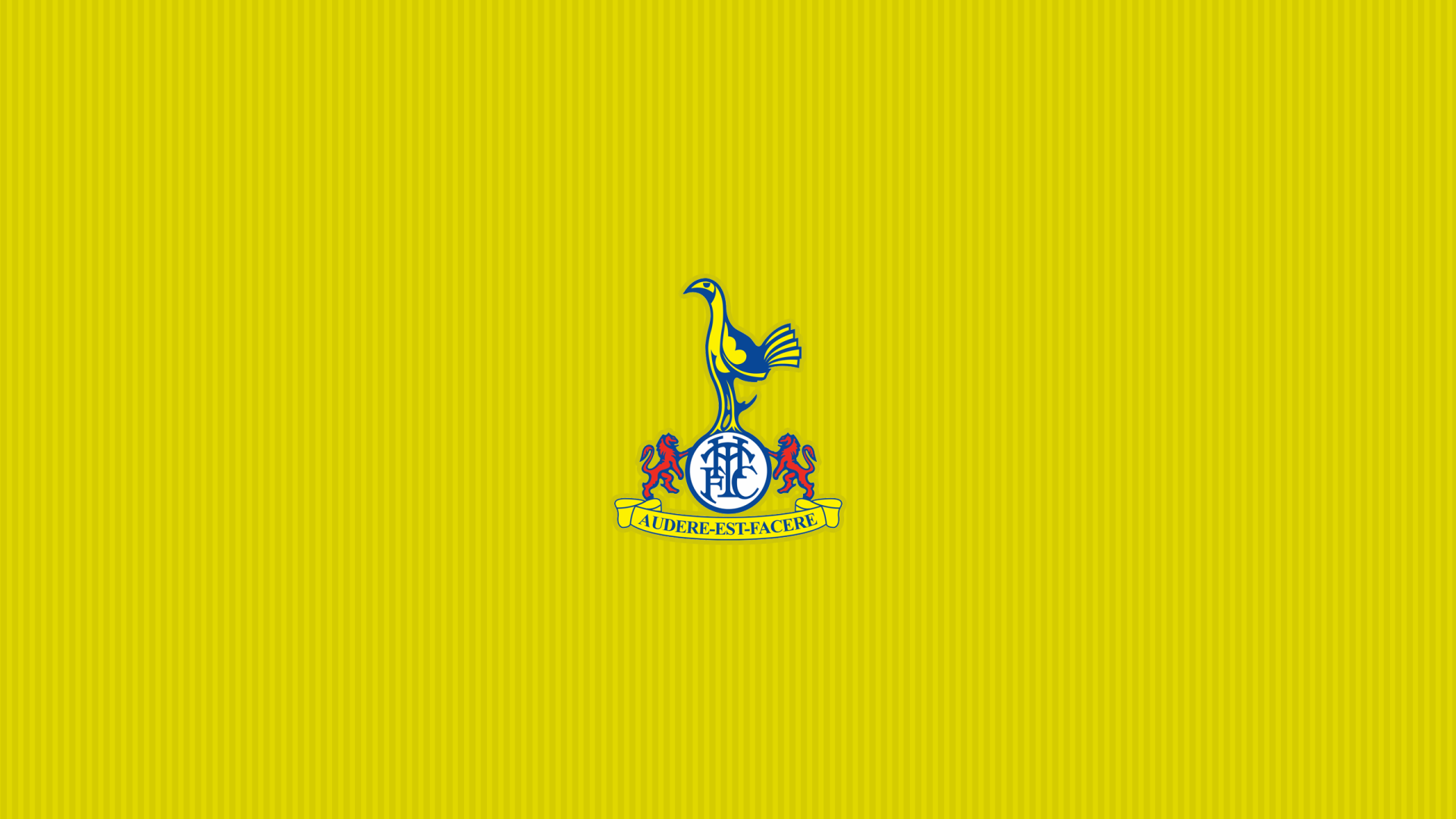 Tottenham Hotspur F.C. logo centered on a lime-yellow vertical-striped background — 2K Quad HD PC Desktop Wallpaper and Background.