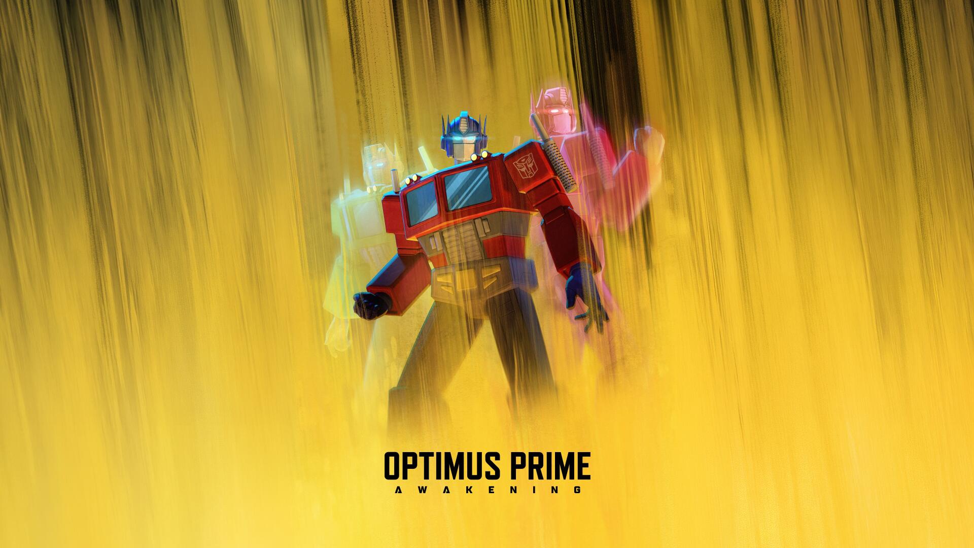 Optimus Prime from Transformers in a dynamic golden glow, featured on a 4K Ultra HD PC desktop wallpaper and background.
