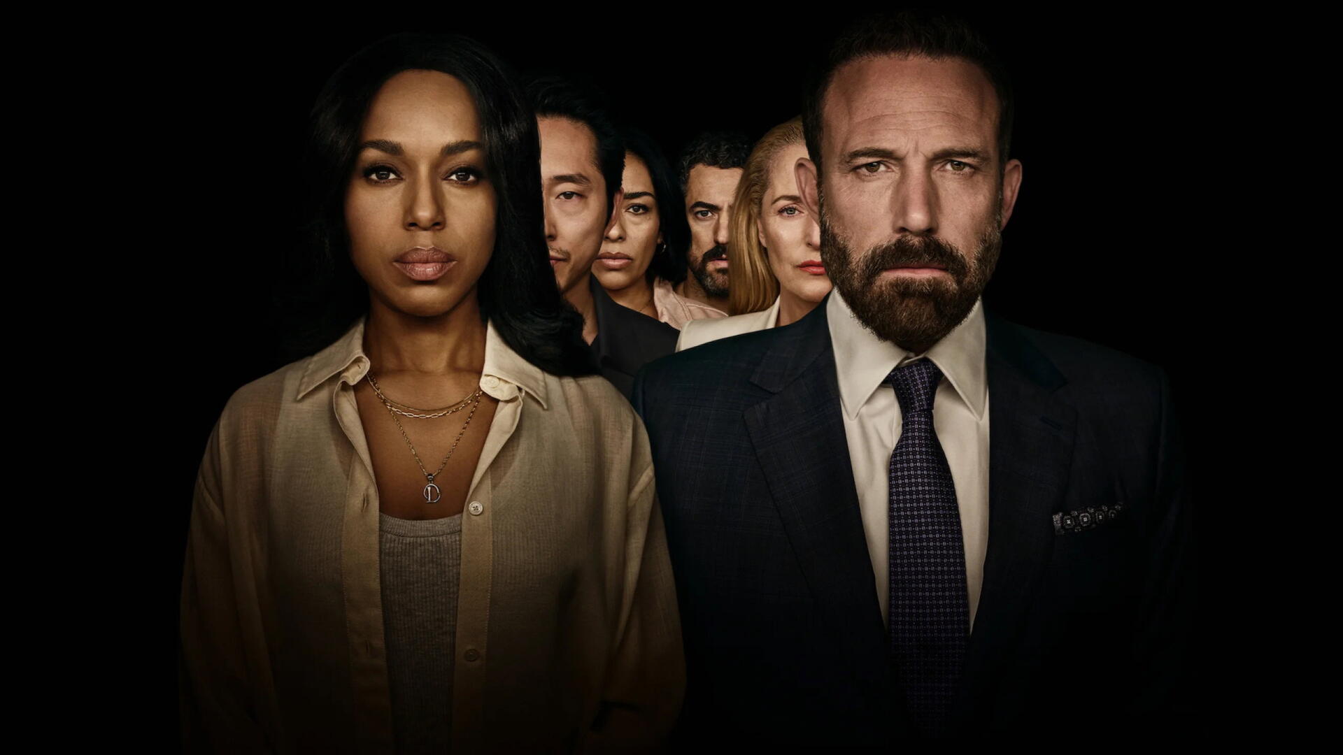 Animals (2026) portrait of a bearded man and several women against a black background, 2K Quad HD PC desktop wallpaper.