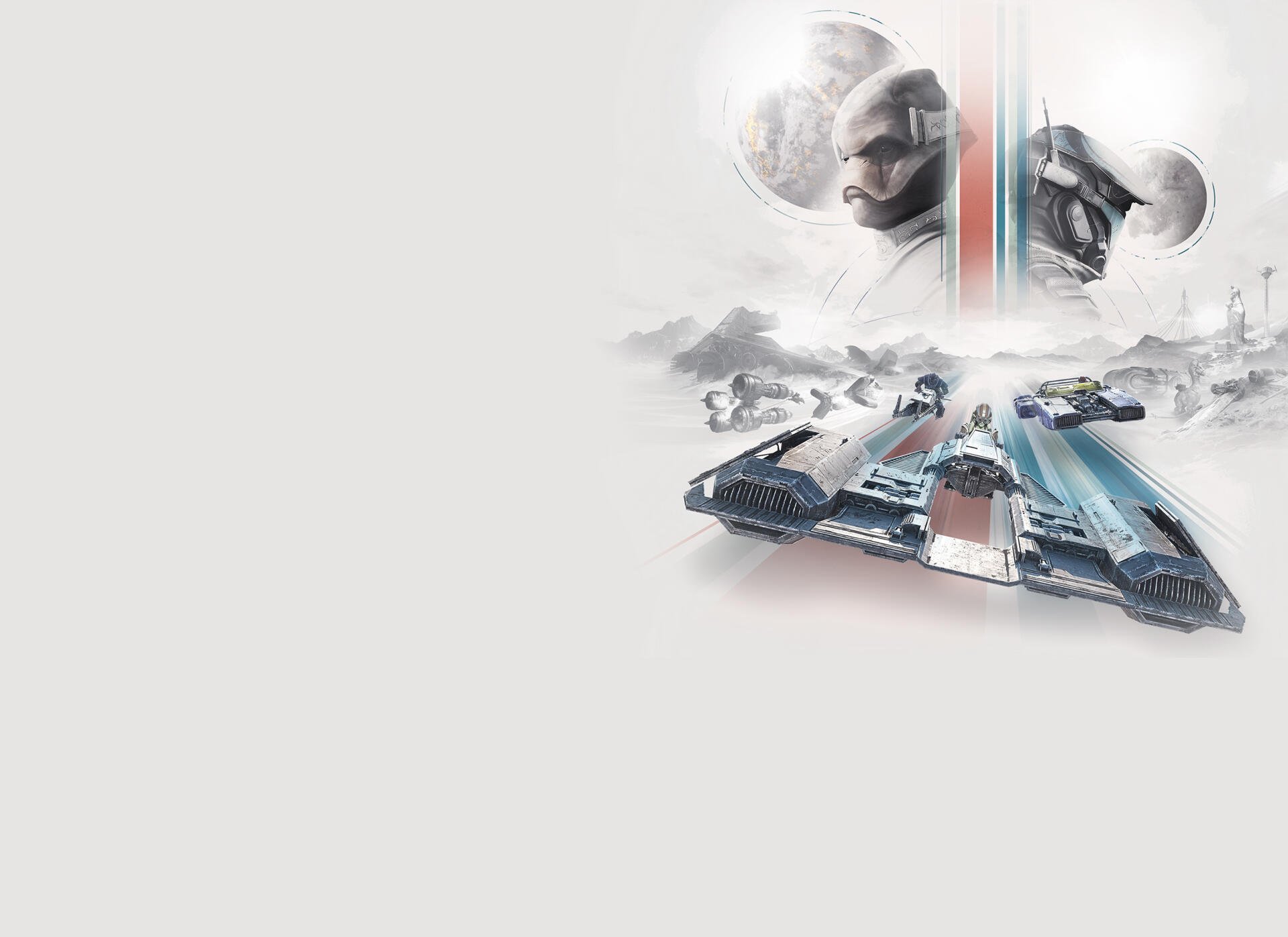 Star Wars: Galactic Racer spaceship soaring beneath pilot helmets in a 2K Quad HD PC desktop wallpaper
