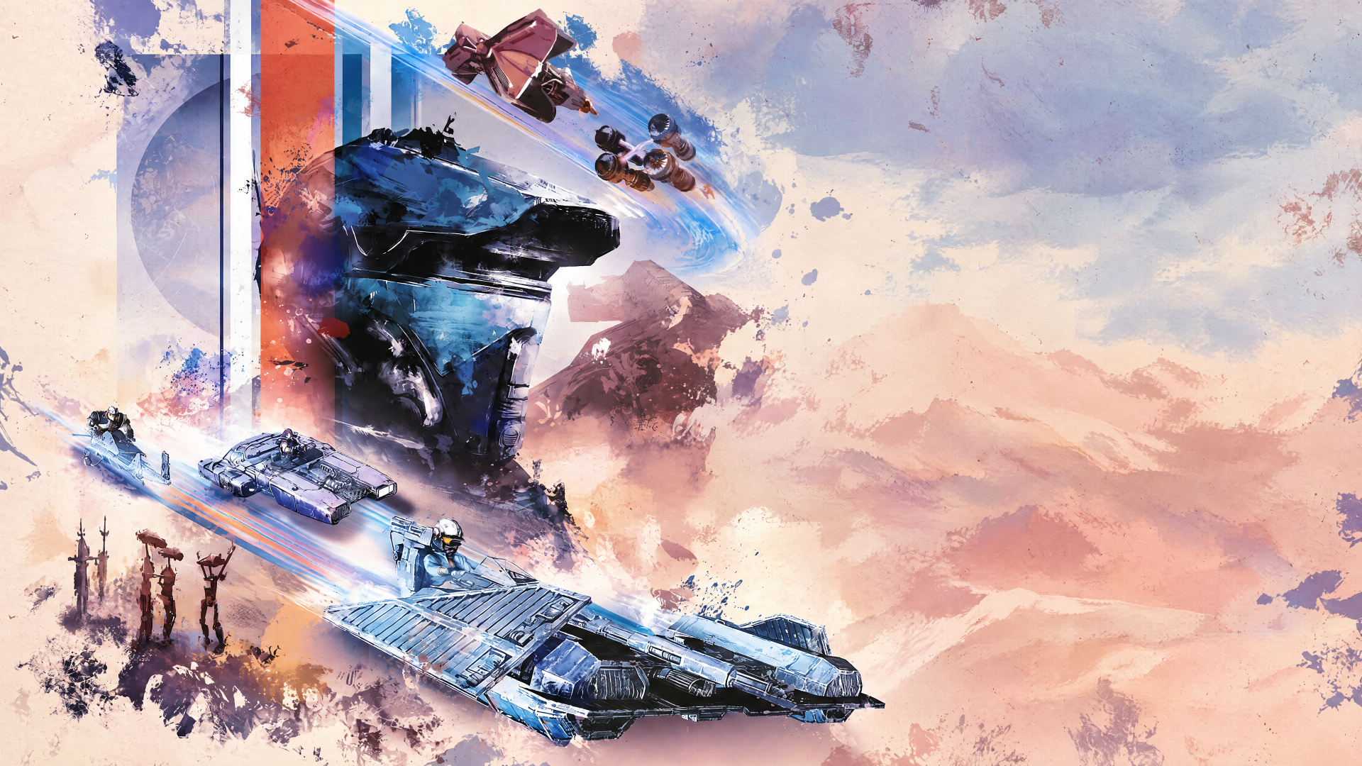 Star Wars: Galactic Racer 4K Ultra HD PC desktop wallpaper featuring sci-fi spaceships racing through a dusty, colorful landscape.