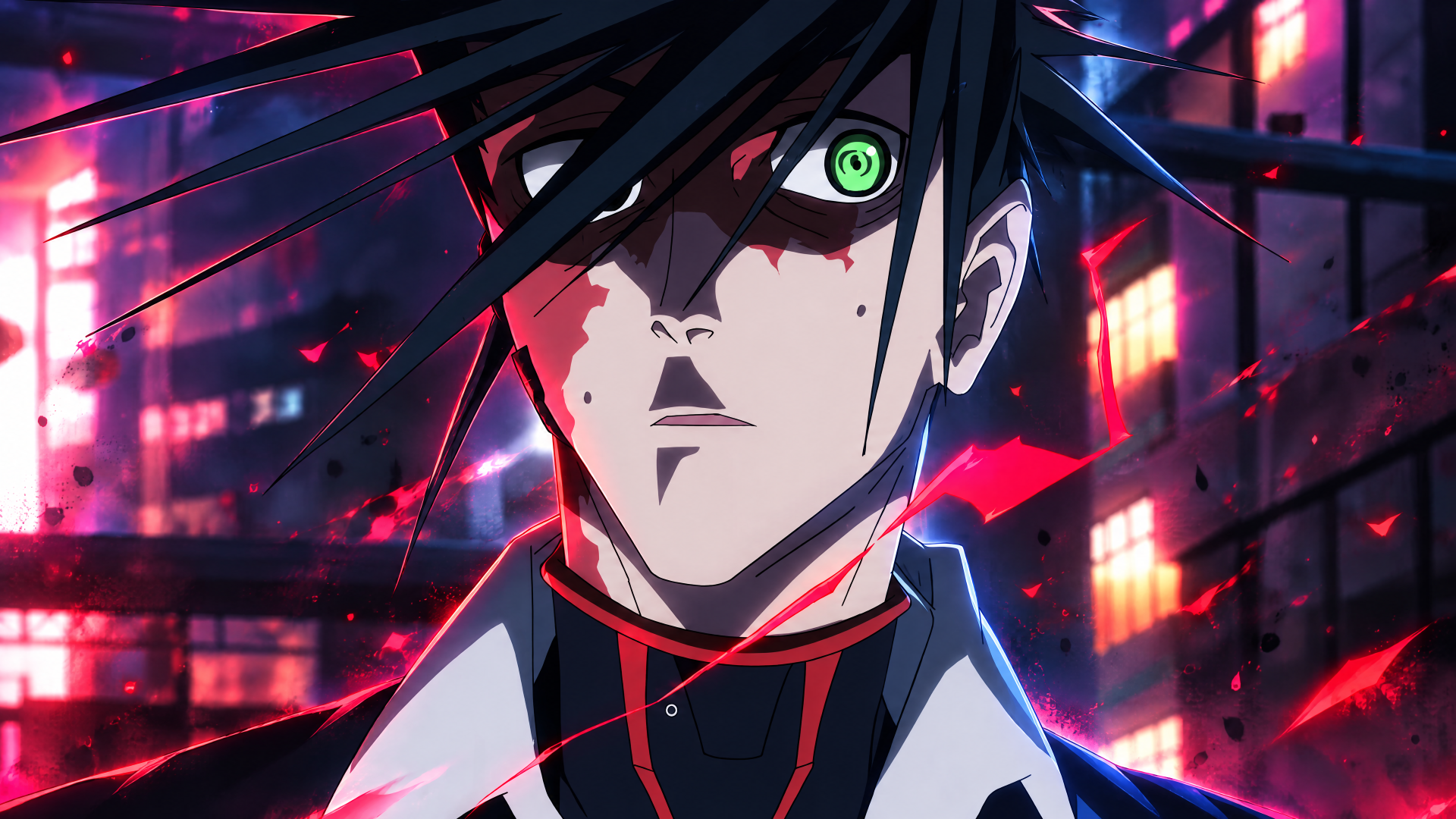 Cyberpunk: Edgerunners 2 anime man amid neon city lights, 4K Ultra HD PC desktop wallpaper and background.