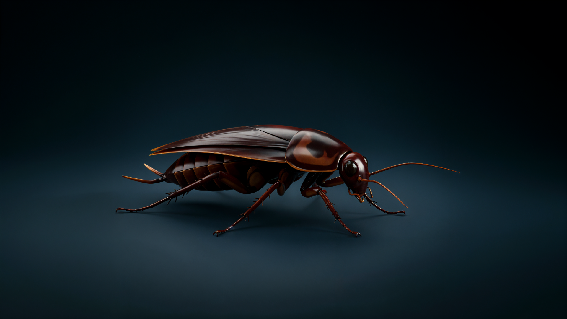 Close-up cockroach on a dark background, featured in a 4K Ultra HD PC desktop wallpaper and background.