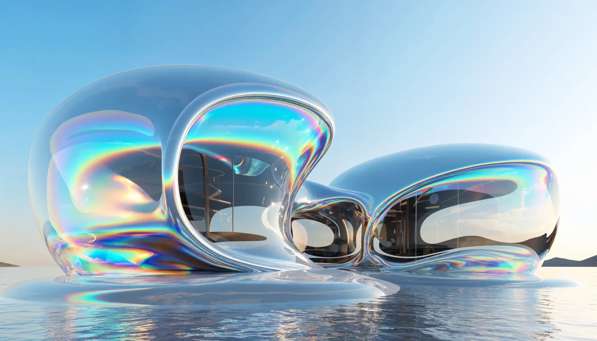 Iridescent Future Pods Over Still Water — 4K Ultra HD Wallpaper by ...