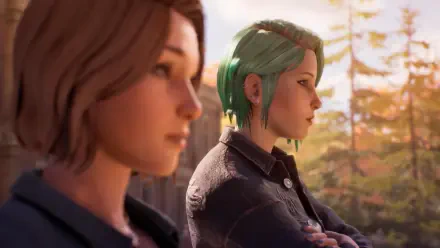 4K Ultra HD PC desktop wallpaper from the video game Life Is Strange: Reunion, showing two Life Is Strange characters in a contemplative sunset profile.