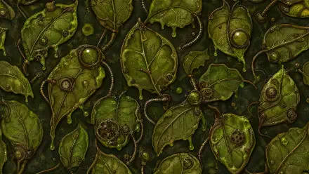 4K Ultra HD PC desktop wallpaper and background: dense, textured dark-green leaf pattern with curling vines, embossed veins and subtle metallic highlights.