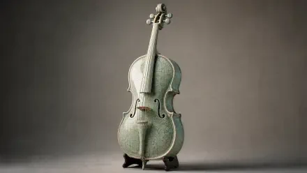 4K Ultra HD PC desktop wallpaper and background: textured silver cello standing on a small stand against a soft gray gradient backdrop.