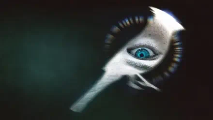 Disclosure Day 4K Ultra HD PC desktop wallpaper: surreal turquoise eye embedded in a white, elongated mask-like form against a dark, grainy green background.