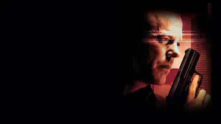 Close-up of a tense man holding a handgun against a dark background with red-orange rim lighting; 24 tag. 4K Ultra HD PC desktop wallpaper and background.