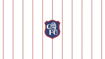 Chelsea F.C. logo centered on a white background with thin vertical red pinstripes, 2K Quad HD PC desktop wallpaper.