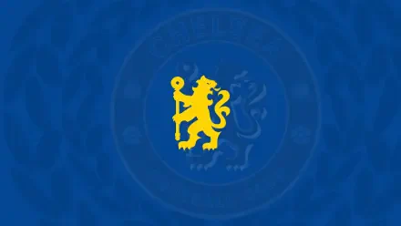 Chelsea F.C. yellow lion logo centered on deep blue 2K Quad HD PC desktop wallpaper with faint crest watermark and subtle wave-textured background.