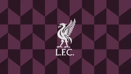 White Liverpool F.C. liver bird crest with L.F.C. centered on a maroon geometric pattern, 2K Quad HD PC desktop wallpaper background.
