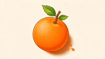 Illustrated orange fruit with leaves and juice drops on a cream backdrop, vivid orange color — 4K Ultra HD PC desktop wallpaper/background.
